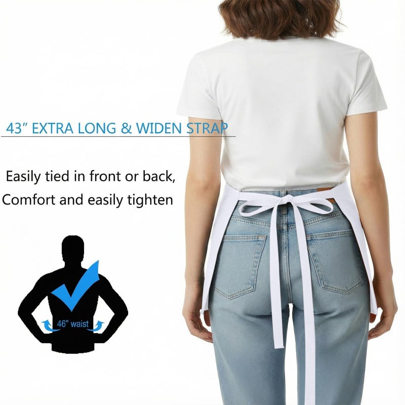 BOHARERS Waist Apron with 3 Pockets - White Waitress Waiter Server Short Apron - Image 4